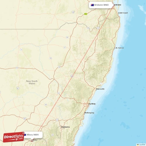 Brisbane - Albury direct flight map