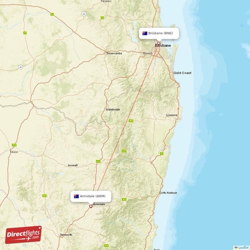 Brisbane - Armidale direct flight map