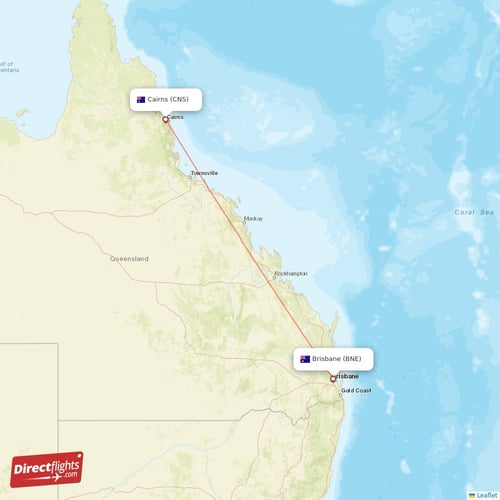 Brisbane - Cairns direct flight map