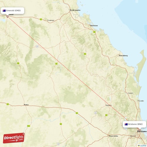 Brisbane - Emerald direct flight map