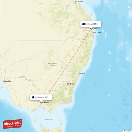 Brisbane - Melbourne direct flight map