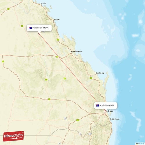 Brisbane - Moranbah direct flight map