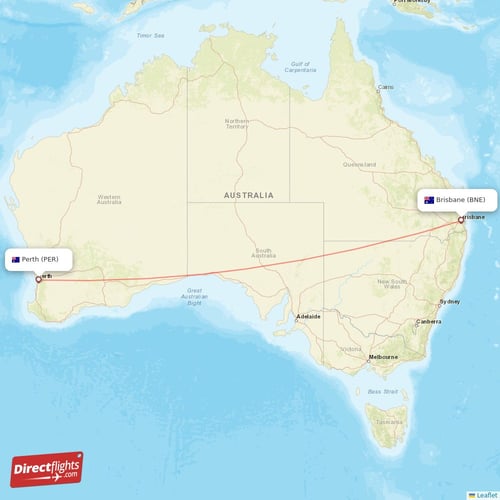 Brisbane - Perth direct flight map