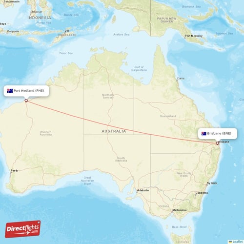 Brisbane - Port Hedland direct flight map