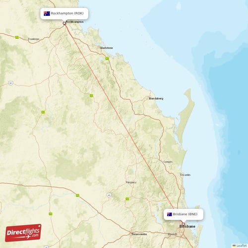 Brisbane - Rockhampton direct flight map