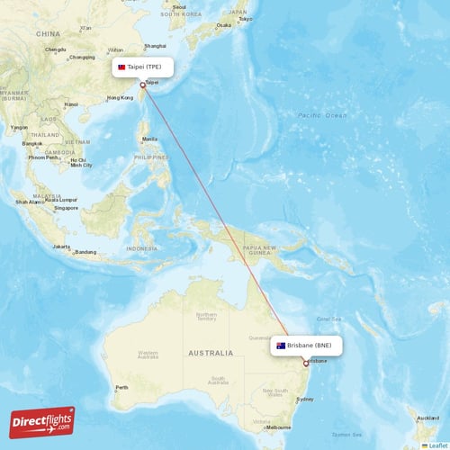 Brisbane - Taipei direct flight map