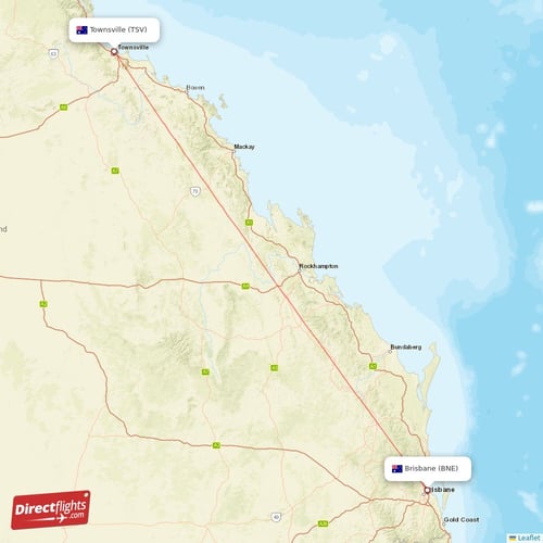 Brisbane - Townsville direct flight map