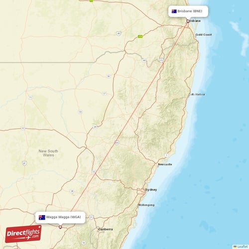Brisbane - Wagga Wagga direct flight map