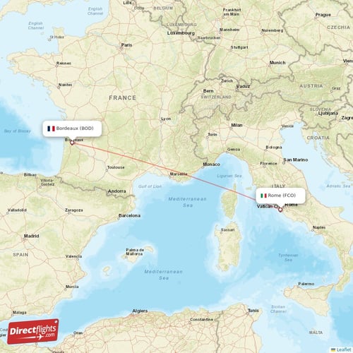 Bordeaux - Rome direct flight map