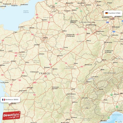 Bordeaux - Frankfurt direct flight map