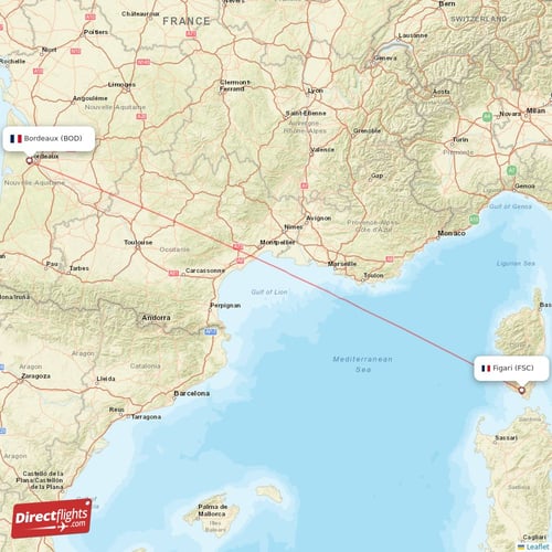 Bordeaux - Figari direct flight map