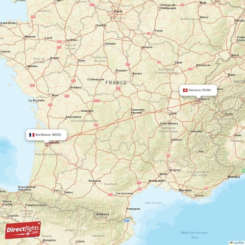 Bordeaux - Geneva direct flight map