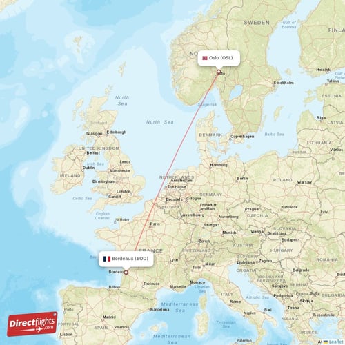 Bordeaux - Oslo direct flight map