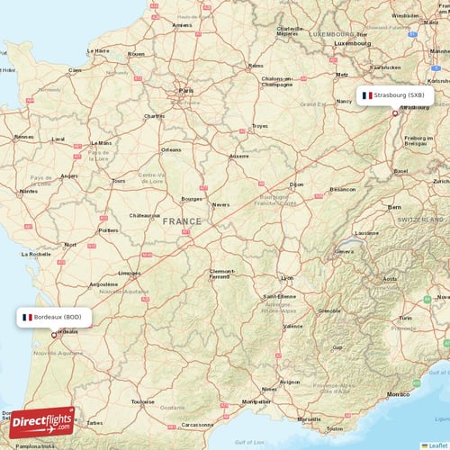 Bordeaux - Strasbourg direct flight map
