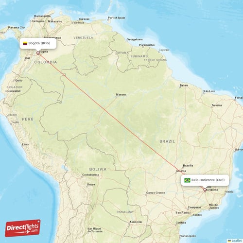 Bogota - Belo Horizonte direct flight map