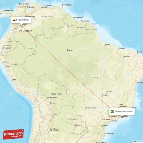 Bogota - Rio De Janeiro direct flight map