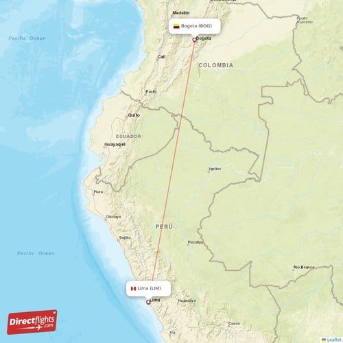 Bogota - Lima direct flight map