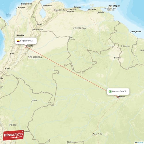 Bogota - Manaus direct flight map