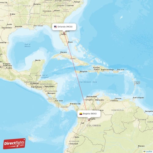Bogota - Orlando direct flight map