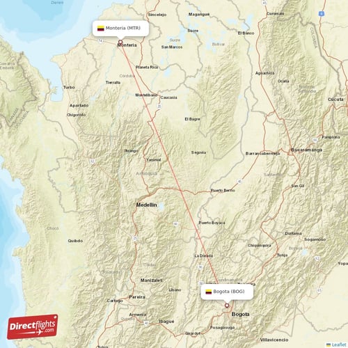 Bogota - Monteria direct flight map