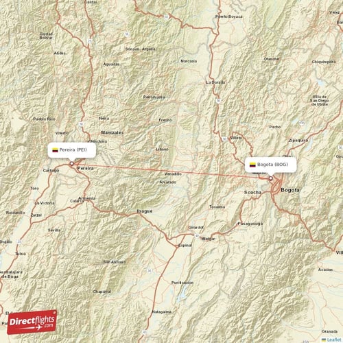 Bogota - Pereira direct flight map