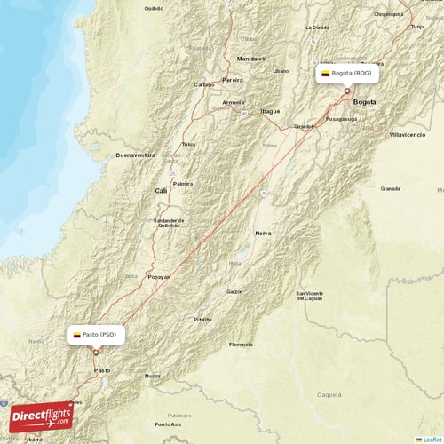 Bogota - Pasto direct flight map