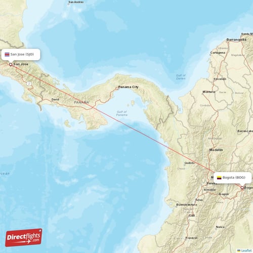 Bogota - San Jose direct flight map
