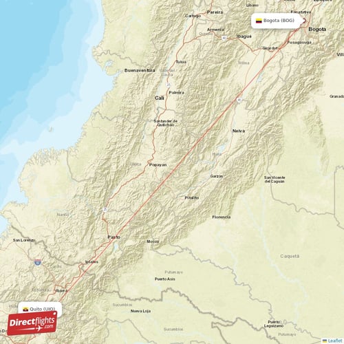 Bogota - Quito direct flight map