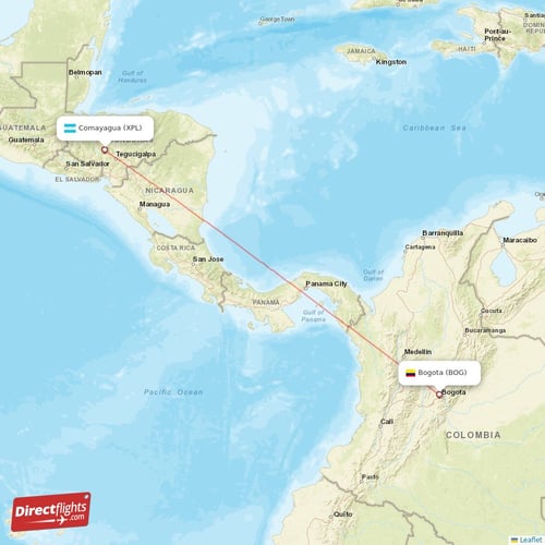 Bogota - Comayagua direct flight map