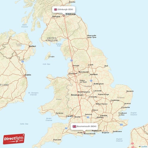 Bournemouth - Edinburgh direct flight map