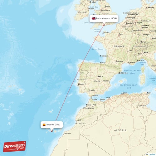 Bournemouth - Tenerife direct flight map