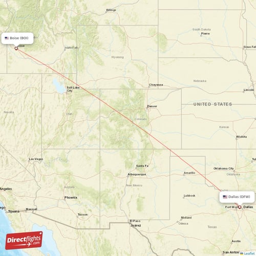 Boise - Dallas direct flight map