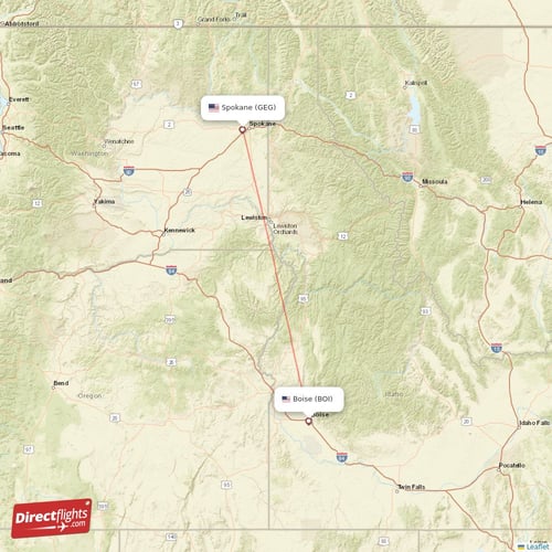 Boise - Spokane direct flight map