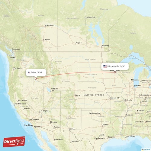 Boise - Minneapolis direct flight map