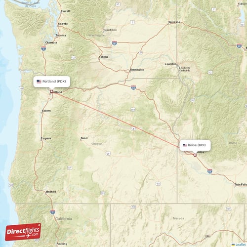 Boise - Portland direct flight map