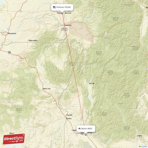 Boise - Pullman direct flight map