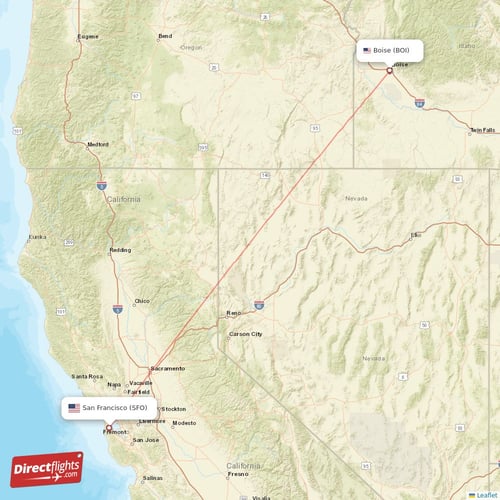 Boise - San Francisco direct flight map
