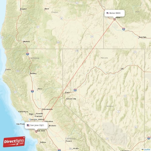 Boise - San Jose direct flight map