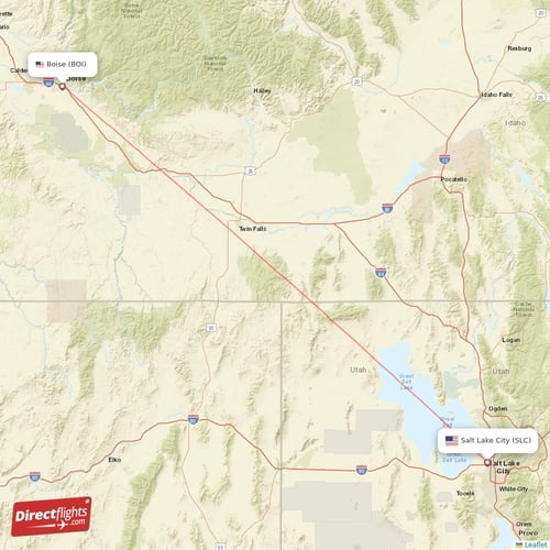 Boise - Salt Lake City direct flight map