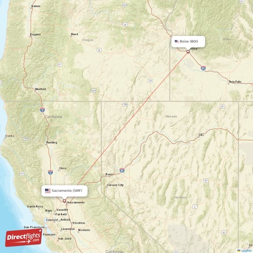 Boise - Sacramento direct flight map