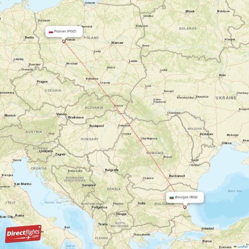 Bourgas - Poznan direct flight map