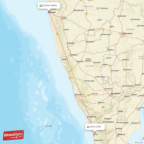 Mumbai - Kochi direct flight map