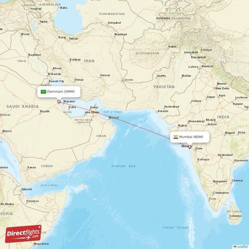 Mumbai - Dammam direct flight map