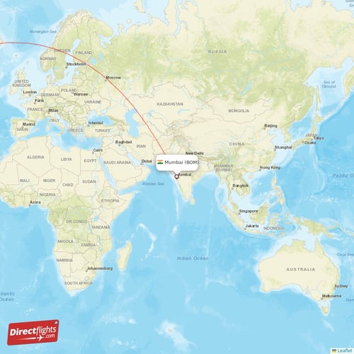 Mumbai - New York direct flight map