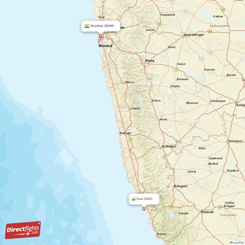 Mumbai - Goa direct flight map