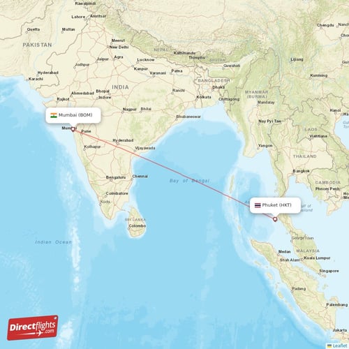 Mumbai - Phuket direct flight map