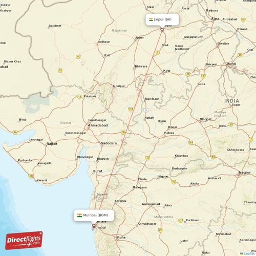 Mumbai - Jaipur direct flight map