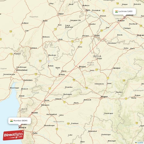 Mumbai - Lucknow direct flight map