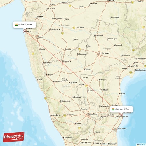Mumbai - Chennai direct flight map