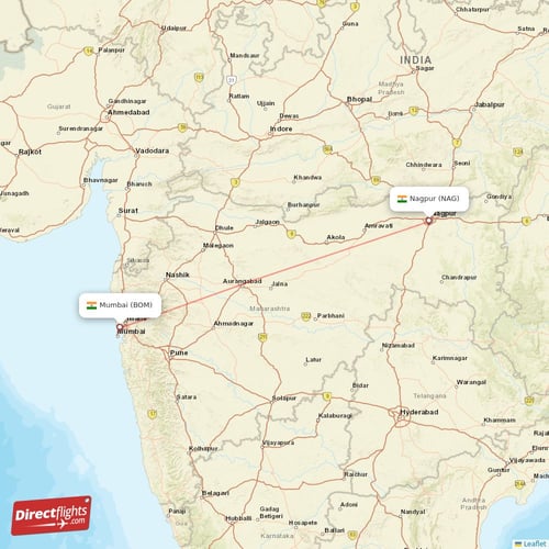 Mumbai - Nagpur direct flight map